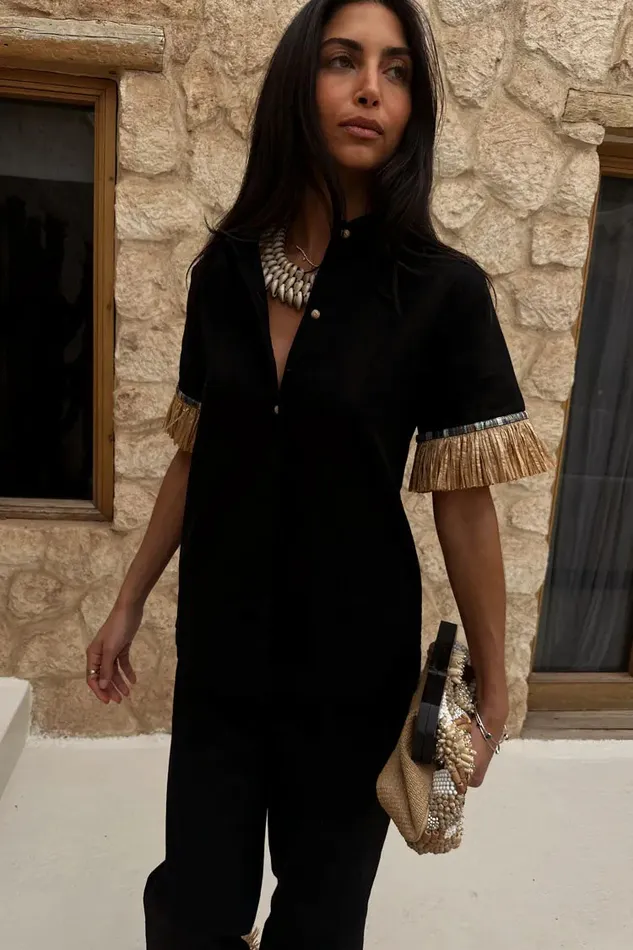 Never Fully Dressed Shirts Black Raffia Shirt 8211 Women