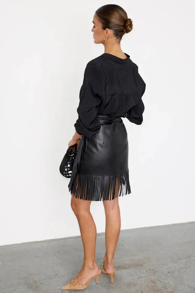 Never Fully Dressed Skirts Black Vegan Leather Mini Fringe Jaspre Skirt 8211 Women