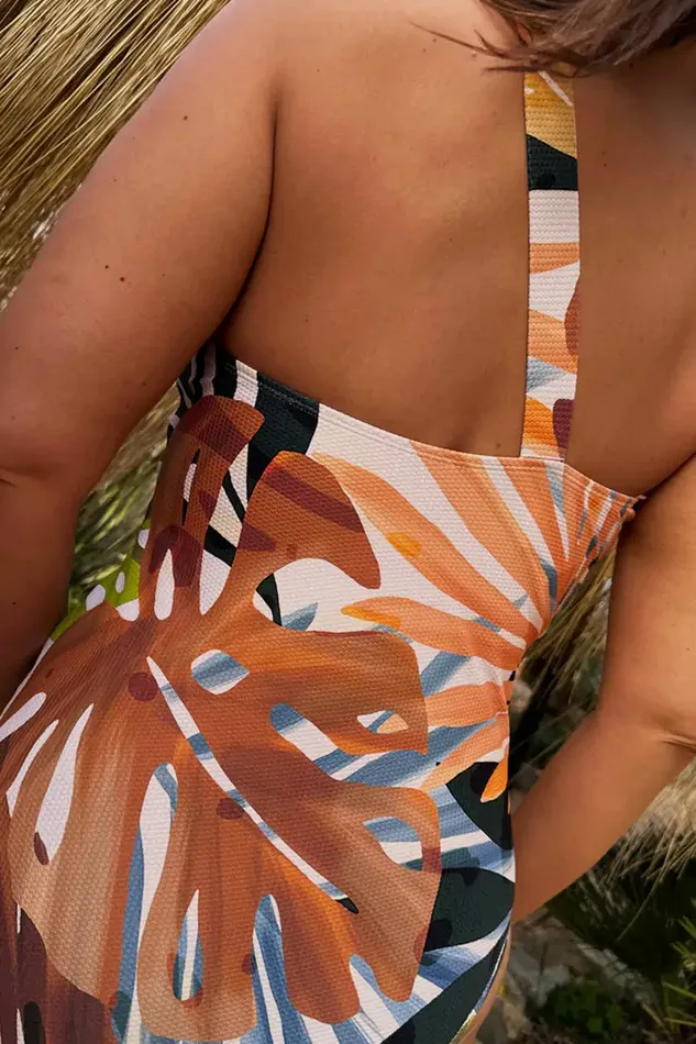 Never Fully Dressed Swim Palm Leaf One Shoulder Swimsuit 8211 Women