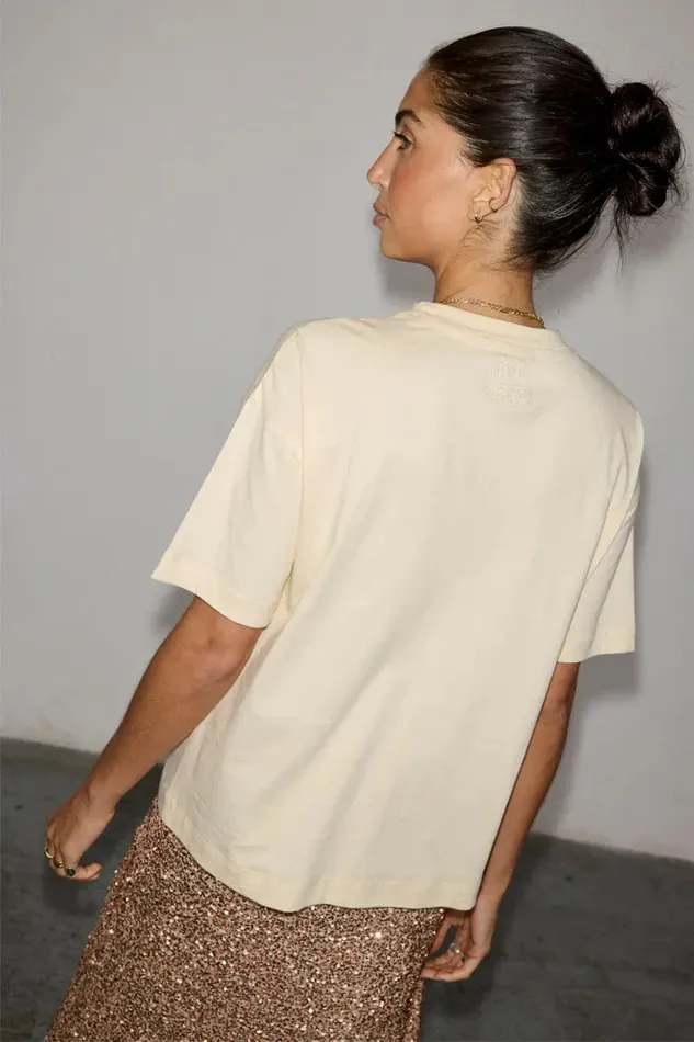 Never Fully Dressed Tops and TShirts Cream Beaded Logo Tshirt 8211 Women
