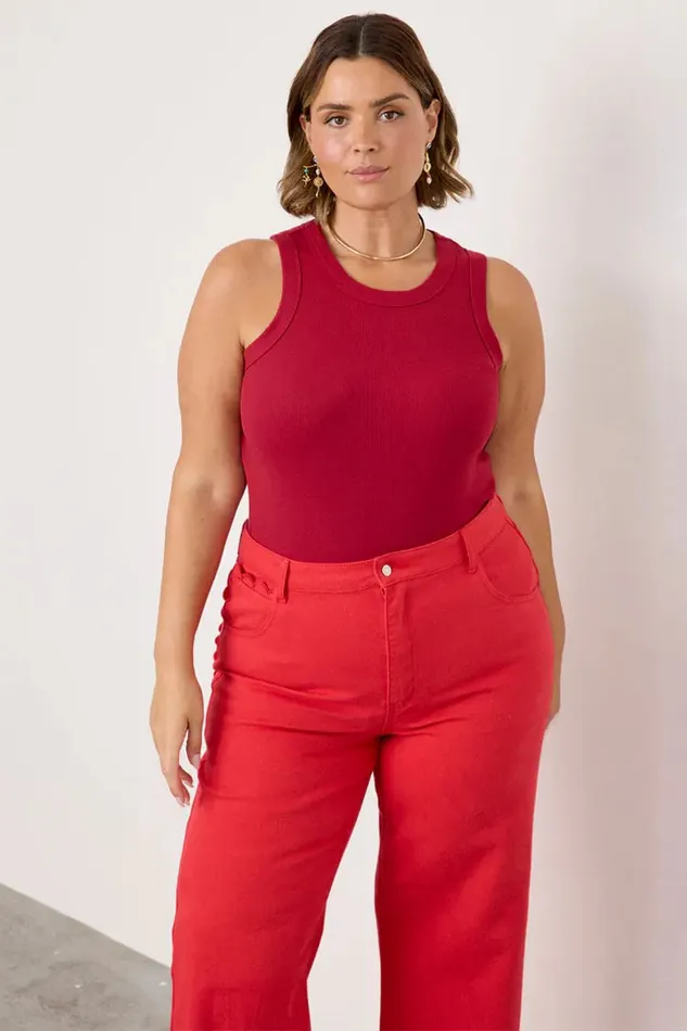 Never Fully Dressed Tops and TShirts Deep Red Rib Tank Top 8211 Women