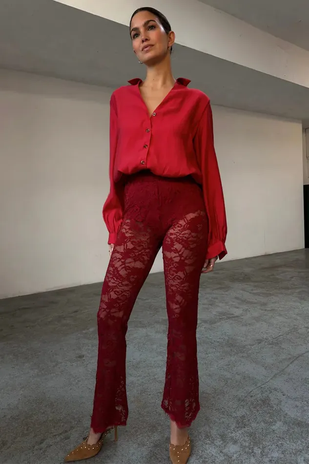 Never Fully Dressed Trousers and Shorts Burgundy Lace Diva Trousers 8211 Women