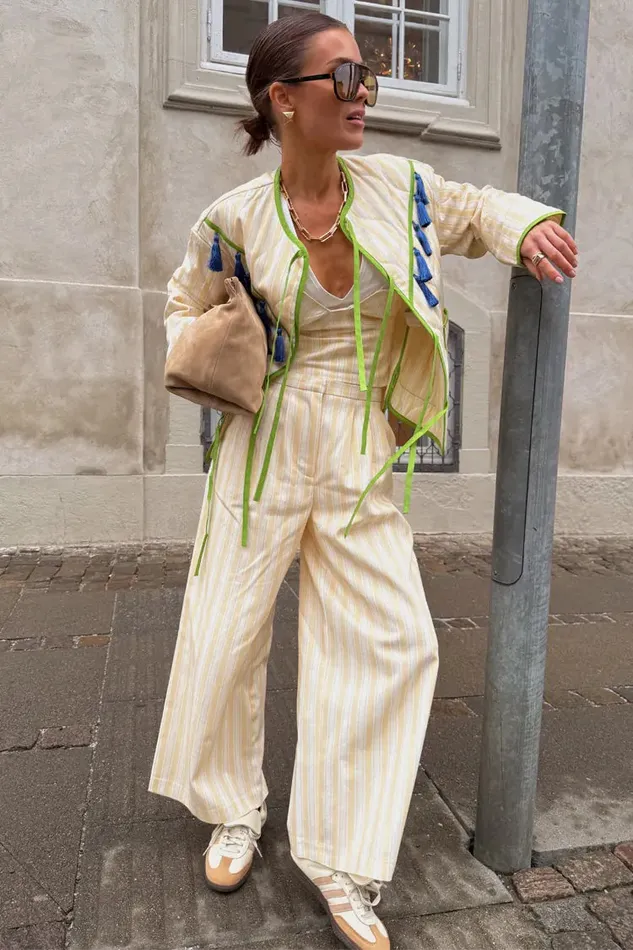 Never Fully Dressed Trousers and Shorts Butter Yellow Stripe Suki Trousers 8211 Women