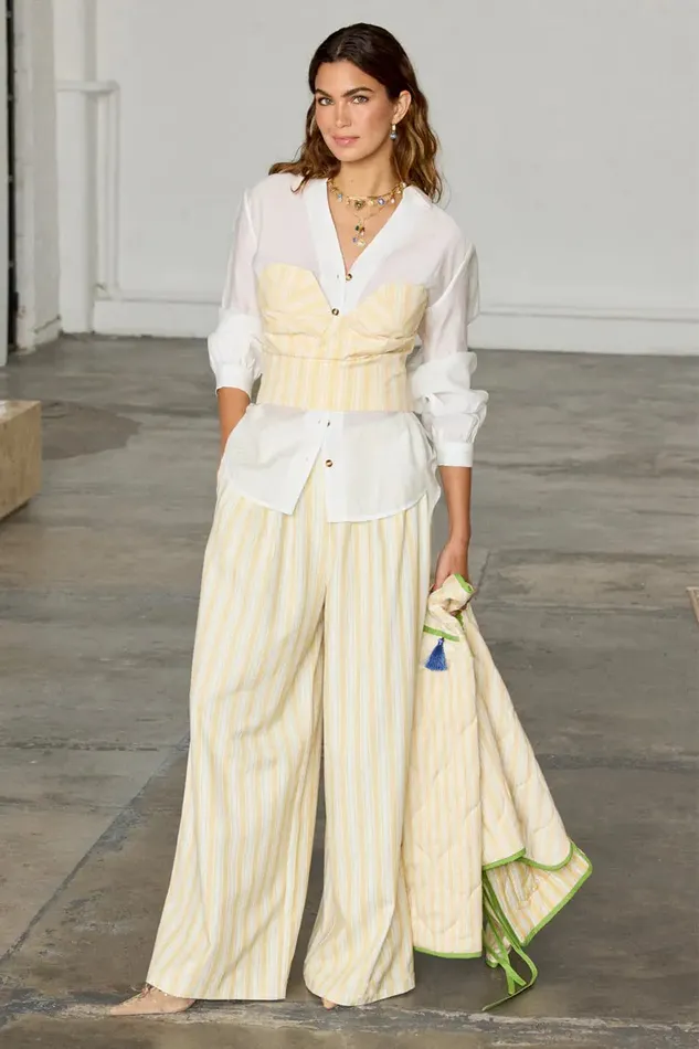 Never Fully Dressed Trousers and Shorts Butter Yellow Stripe Suki Trousers 8211 Women