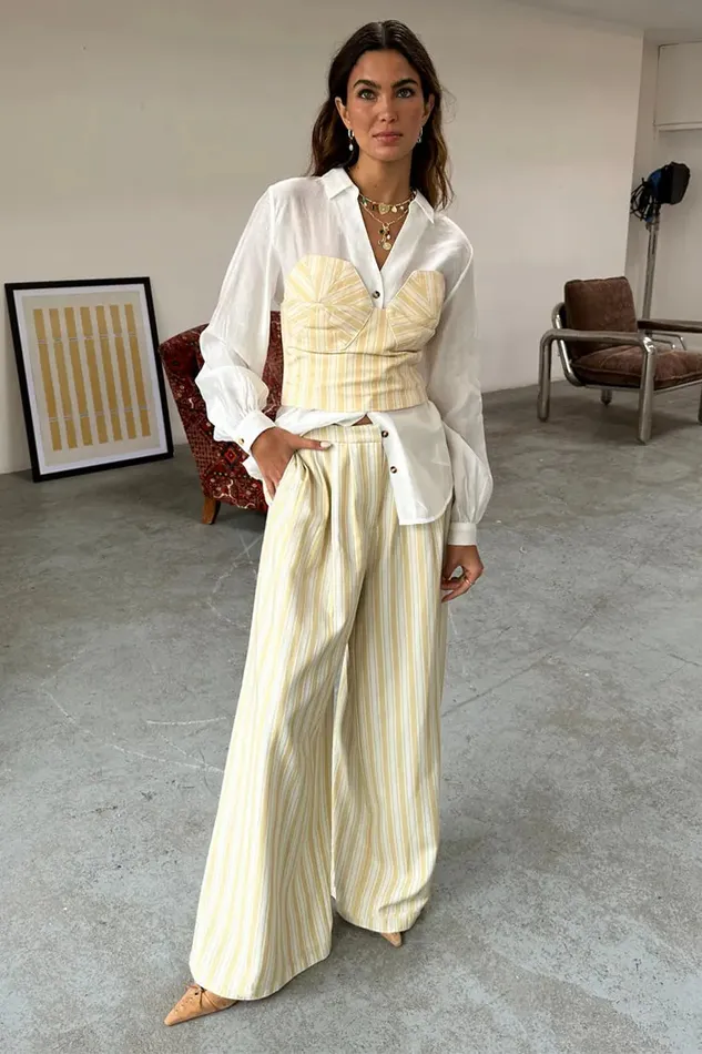 Never Fully Dressed Trousers and Shorts Butter Yellow Stripe Suki Trousers 8211 Women