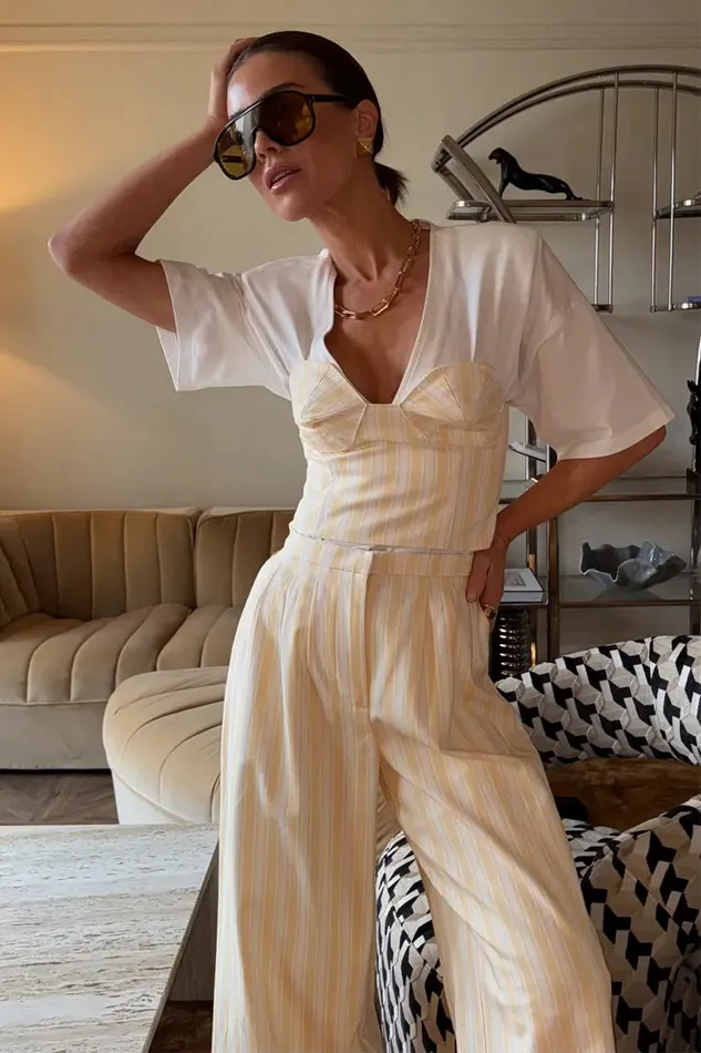 Never Fully Dressed Trousers and Shorts Butter Yellow Stripe Suki Trousers 8211 Women