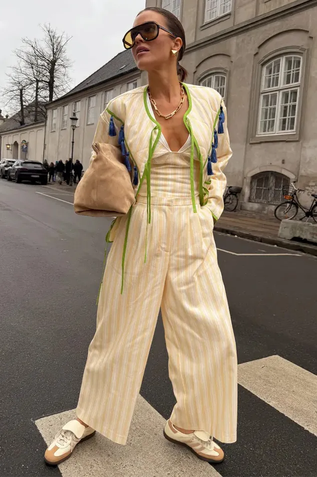 Never Fully Dressed Trousers and Shorts Butter Yellow Stripe Suki Trousers 8211 Women