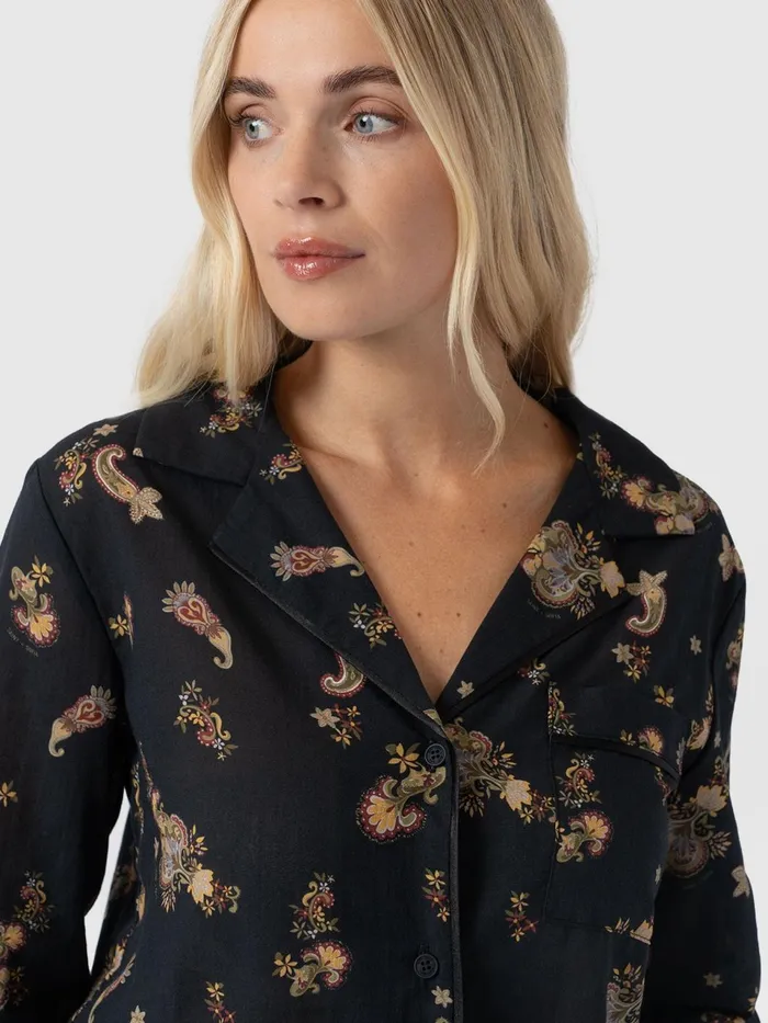 Norah Loungewear Set 8211 Black Paisley Black Paisley Women Saint And Sofia Blouses and Shirts