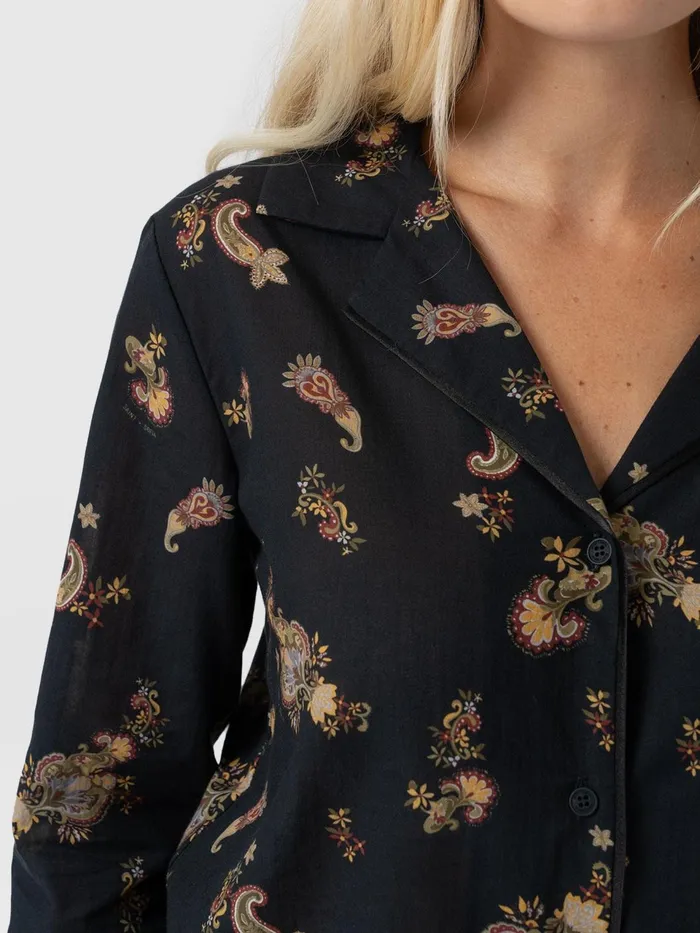 Norah Loungewear Set 8211 Black Paisley Black Paisley Women Saint And Sofia Blouses and Shirts