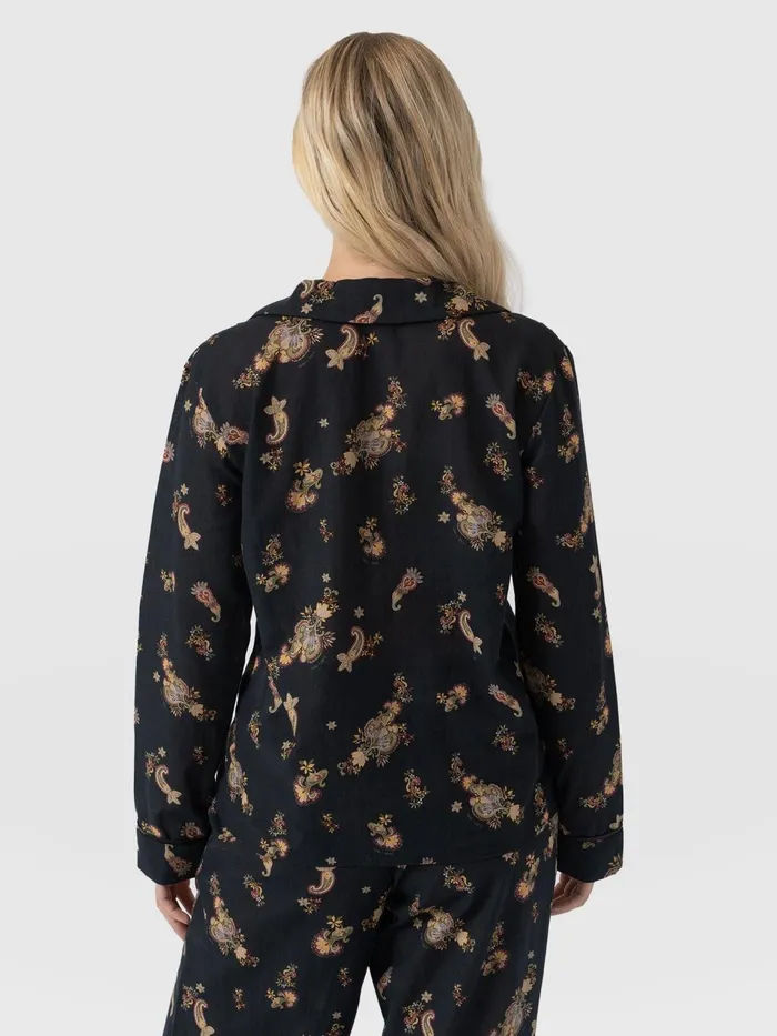 Norah Loungewear Set 8211 Black Paisley Black Paisley Women Saint And Sofia Blouses and Shirts
