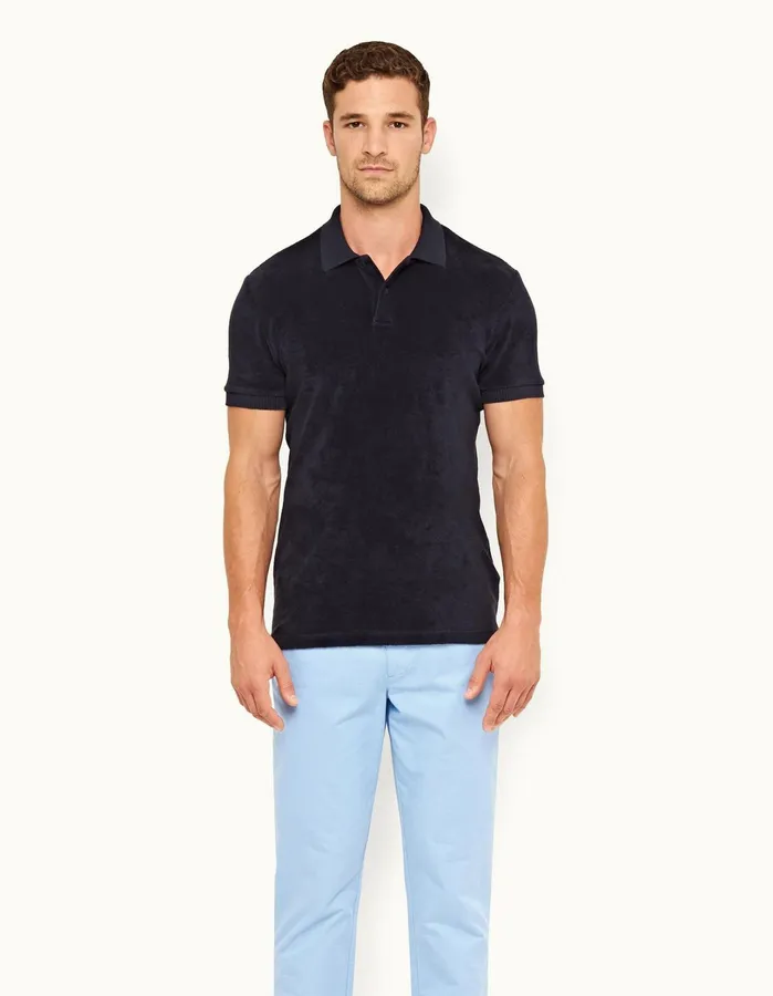 Orlebar Brown Polo Shirts Men Dr No Towelling Polo Midnight Navy