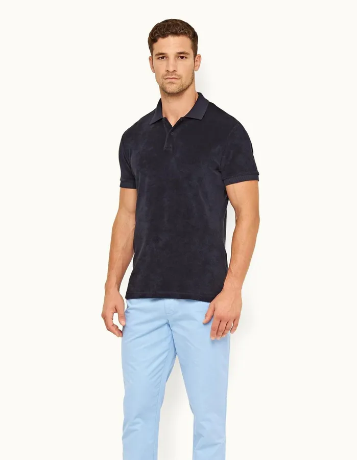 Orlebar Brown Polo Shirts Men Dr No Towelling Polo Midnight Navy
