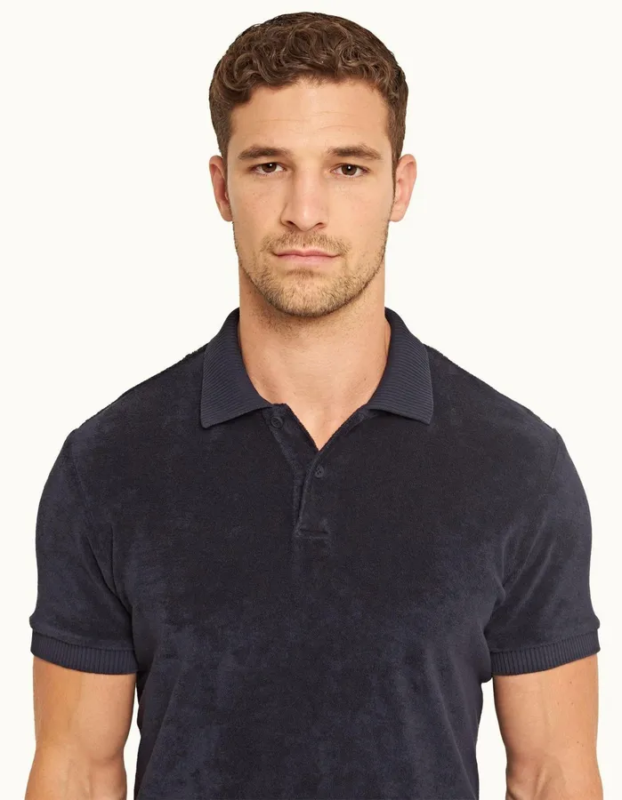 Orlebar Brown Polo Shirts Men Dr No Towelling Polo Midnight Navy