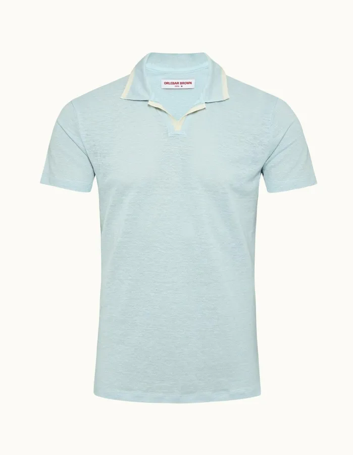 Orlebar Brown Polo Shirts Men Felix Linen Powdered Sky