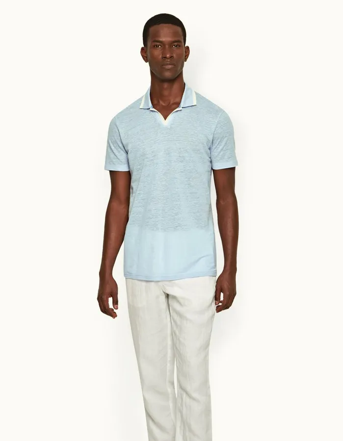 Orlebar Brown Polo Shirts Men Felix Linen Powdered Sky