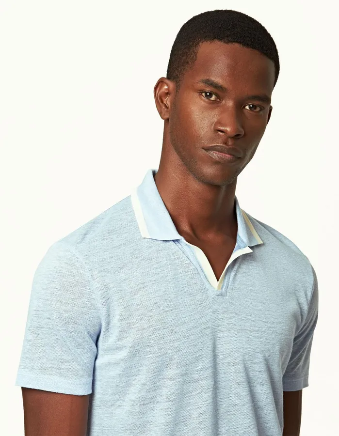 Orlebar Brown Polo Shirts Men Felix Linen Powdered Sky