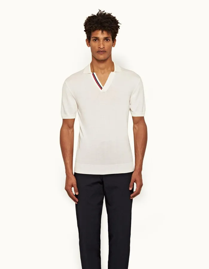 Orlebar Brown Polo Shirts Men Horton Stripe White Sand