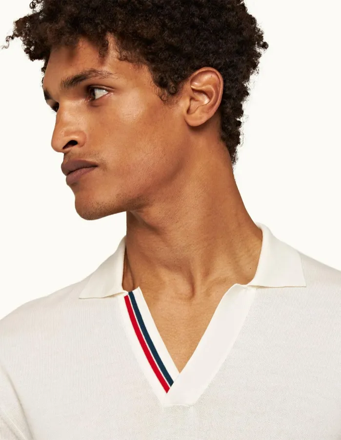 Orlebar Brown Polo Shirts Men Horton Stripe White Sand