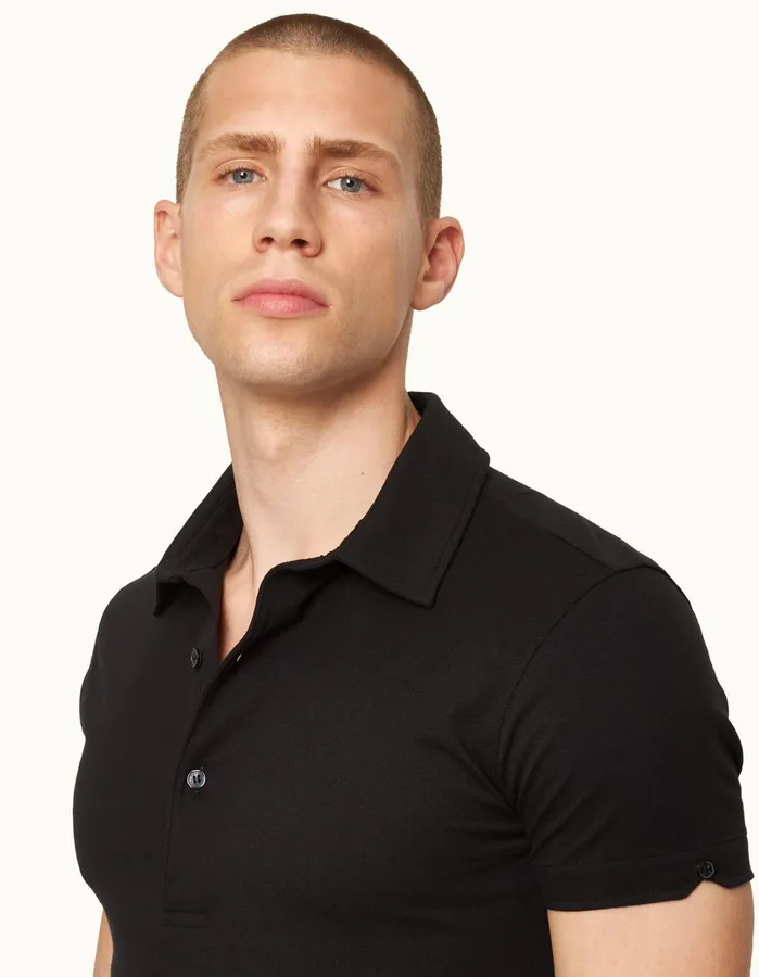 Orlebar Brown Polo Shirts Men Sebastian Cotton Silk Black