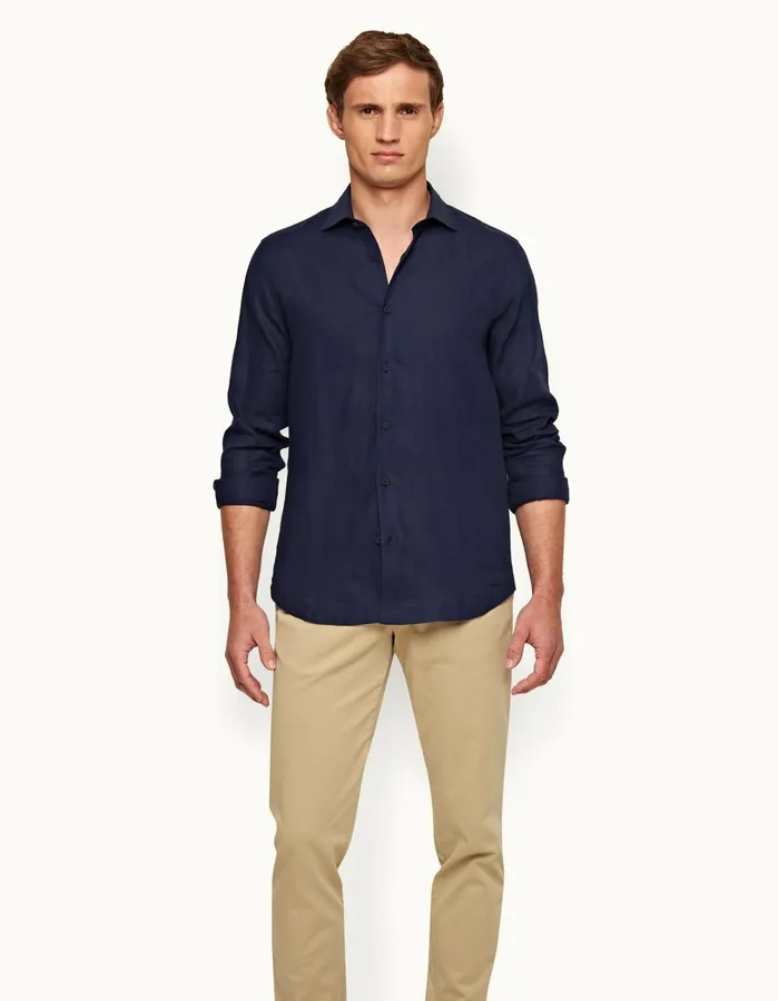 Orlebar Brown Shirts Men Giles Linen Navy