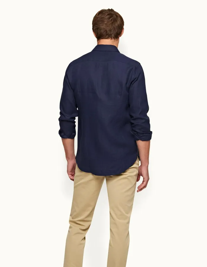 Orlebar Brown Shirts Men Giles Linen Navy
