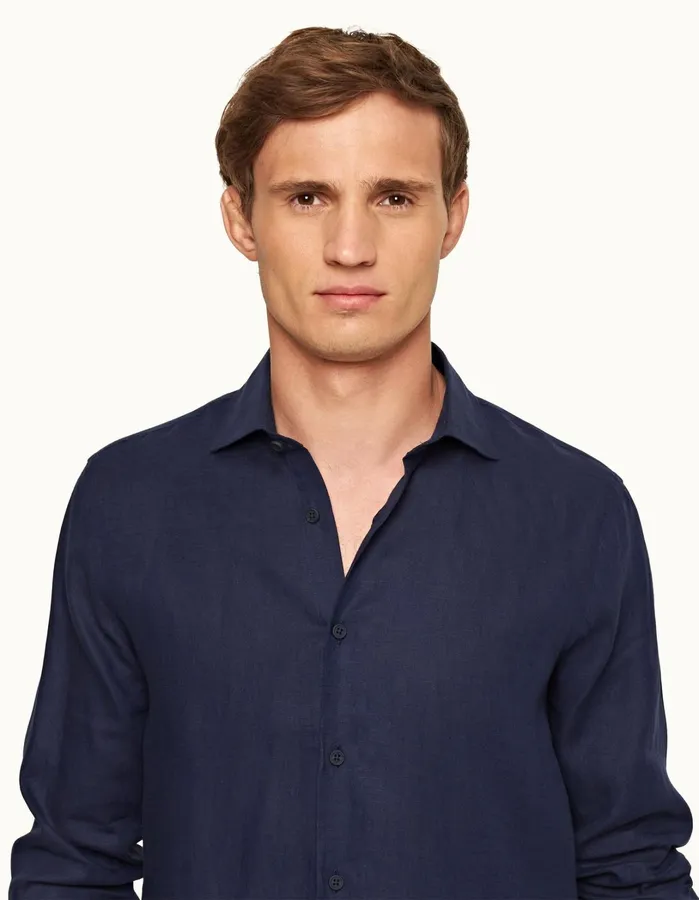 Orlebar Brown Shirts Men Giles Linen Navy
