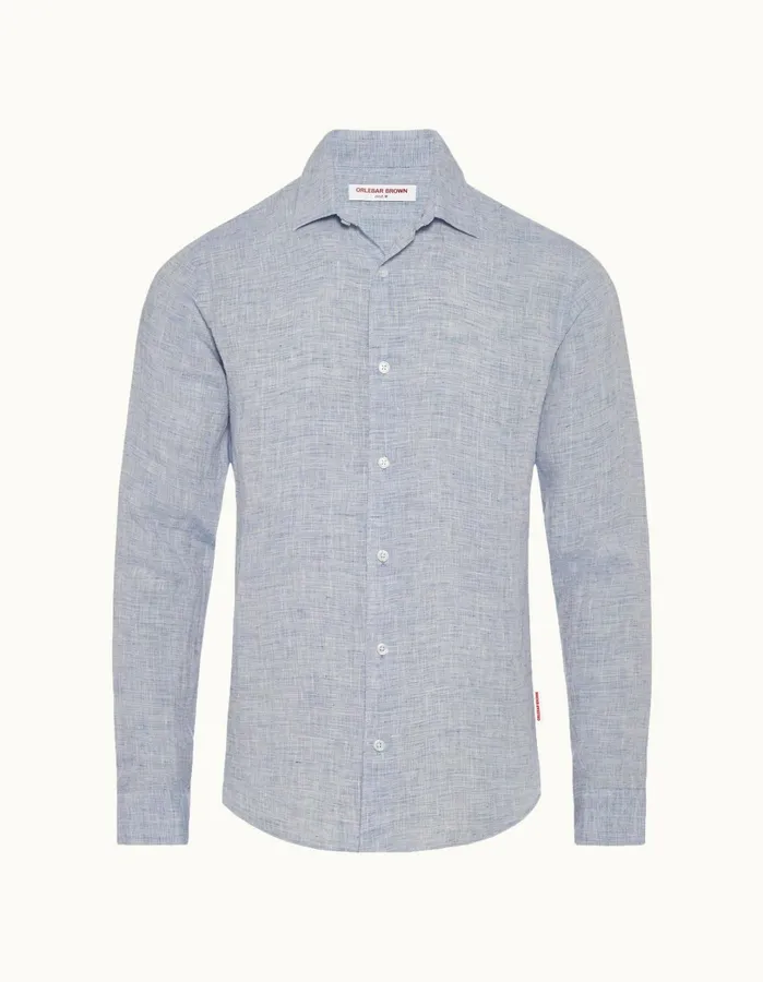 Orlebar Brown Shirts Men Giles Linen Navywhite