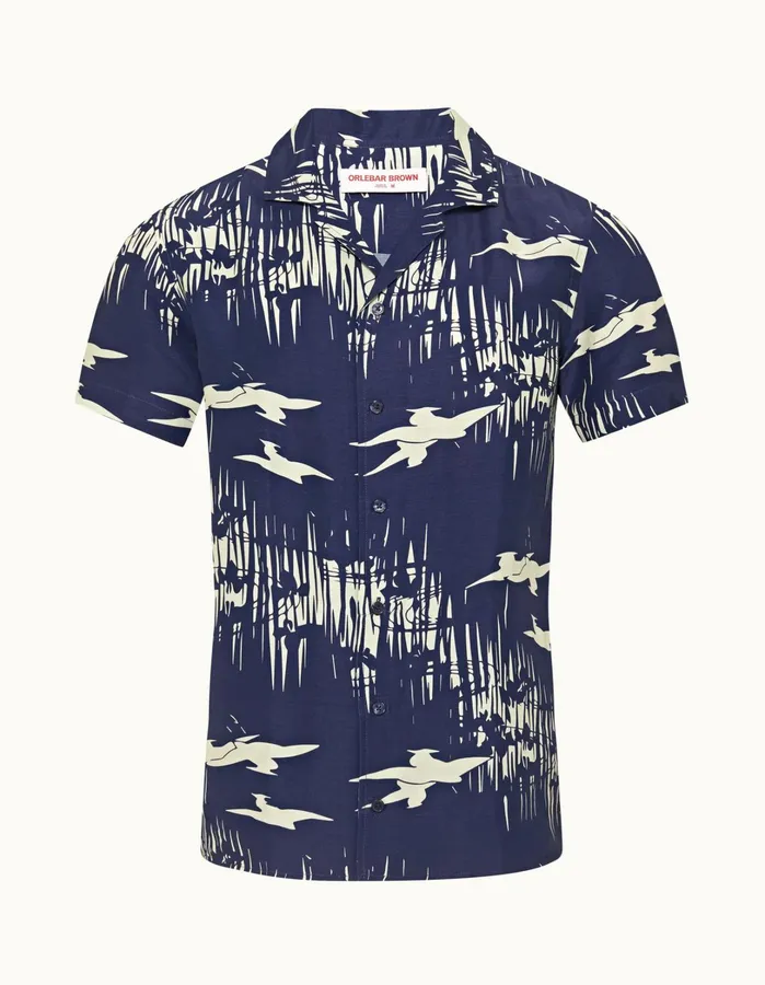 Orlebar Brown Shirts Men Hibbert Midnight Navysea Mist