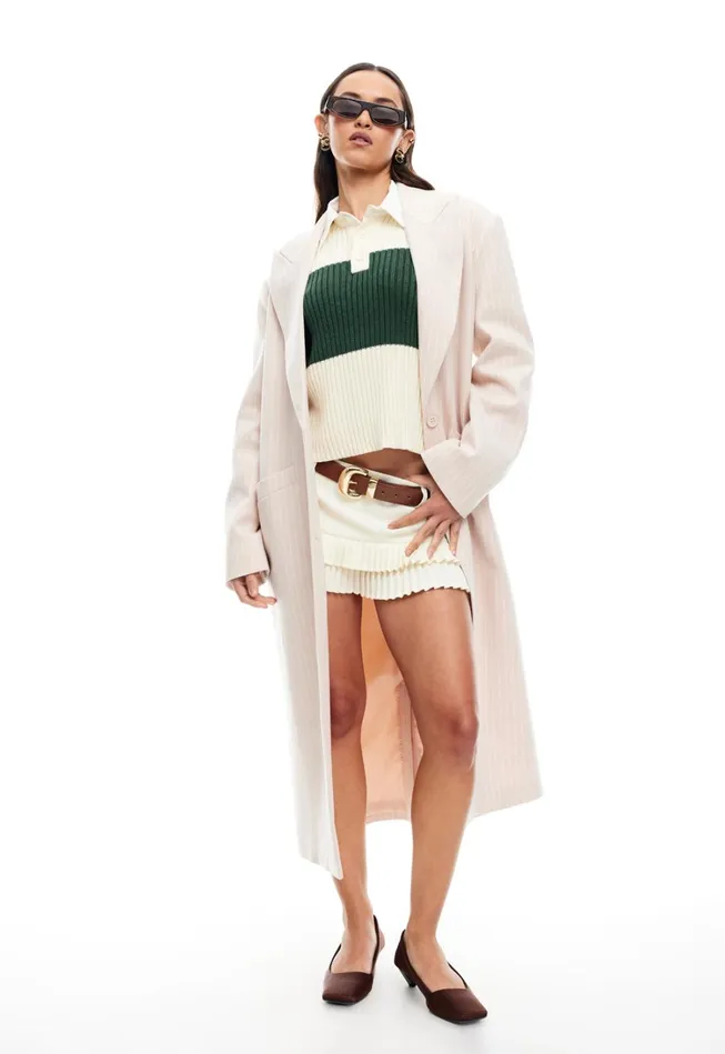 Outerwear Women Lioness Fashion OLSEN COAT Beige Pinstripe