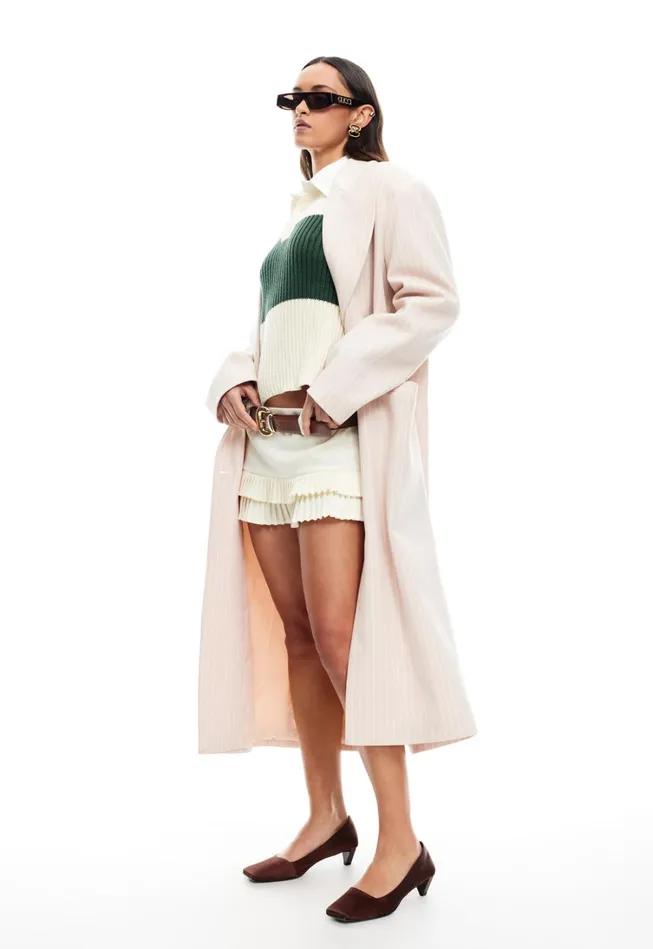 Outerwear Women Lioness Fashion OLSEN COAT Beige Pinstripe Outerwear Women Lioness Fashion OLSEN COAT Beige Pinstripe