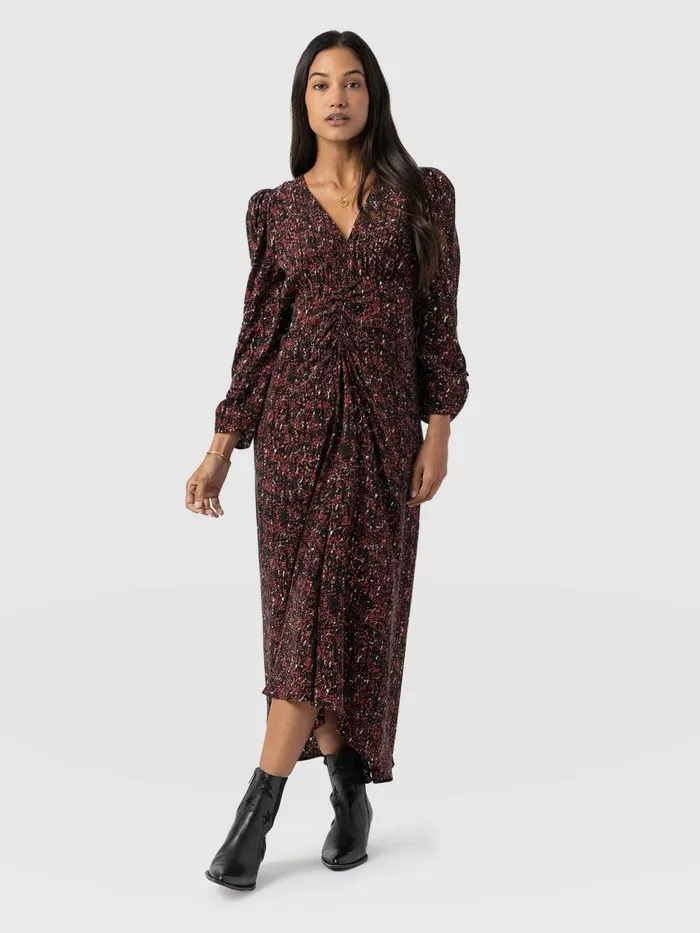 Paloma Ruched Dress 8211 Red Ditsy Leopard Red Ditsy Leopard Women Saint And Sofia Dresses Paloma Ruched Dress 8211 Red Ditsy Leopard Red Ditsy Leopard Women Saint And Sofia Dresses