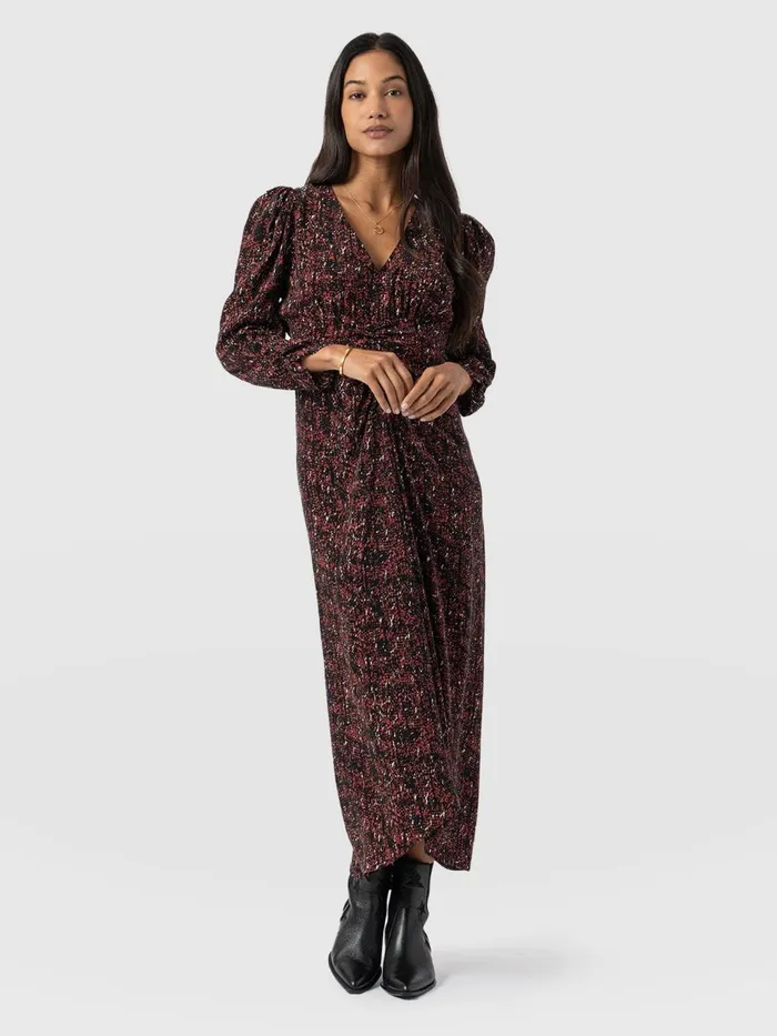 Paloma Ruched Dress 8211 Red Ditsy Leopard Red Ditsy Leopard Women Saint And Sofia Dresses