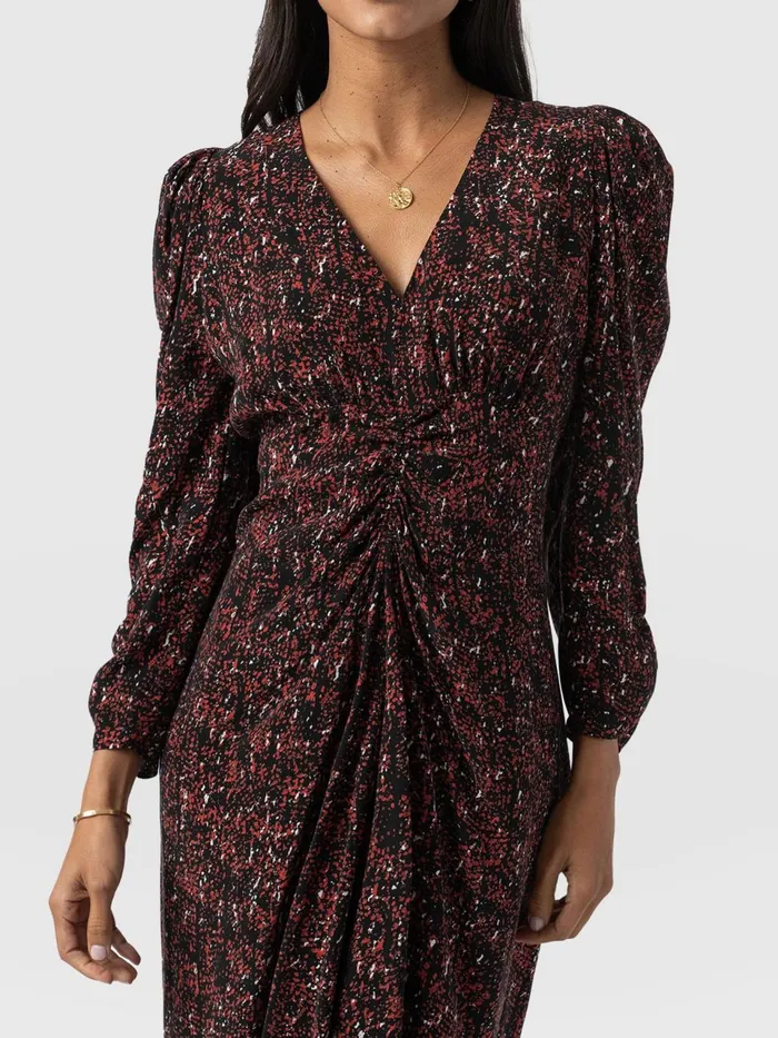 Paloma Ruched Dress 8211 Red Ditsy Leopard Red Ditsy Leopard Women Saint And Sofia Dresses