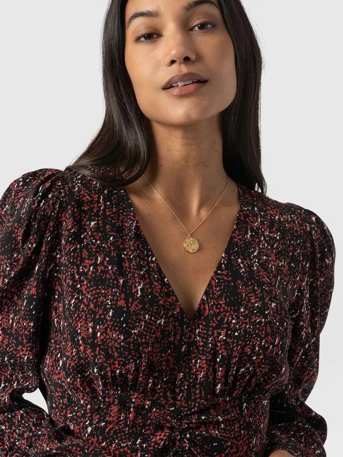 Paloma Ruched Dress 8211 Red Ditsy Leopard Red Ditsy Leopard Women Saint And Sofia Dresses