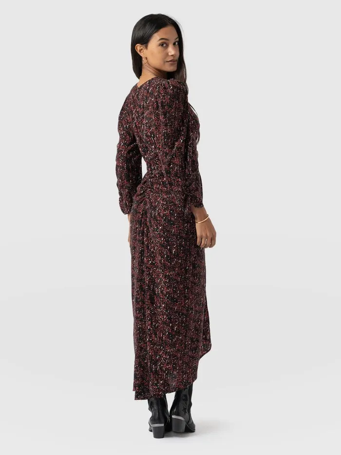 Paloma Ruched Dress 8211 Red Ditsy Leopard Red Ditsy Leopard Women Saint And Sofia Dresses