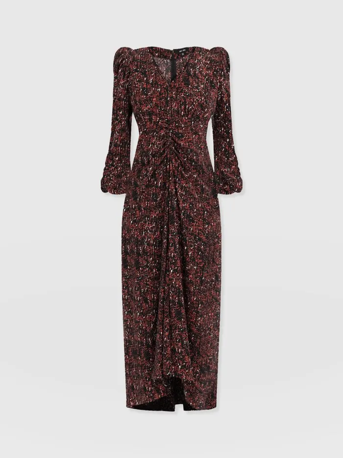 Paloma Ruched Dress 8211 Red Ditsy Leopard Red Ditsy Leopard Women Saint And Sofia Dresses