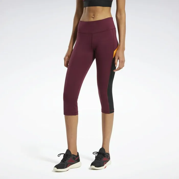 Pants and Sweatpants Womens Reebok Workout Ready Mesh Capri Tights Maroon