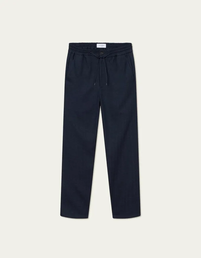 Pants Men Les Deux Como Herringbone Tapered Drawstring Pants 8211 Dark NavyDark Grey Melange