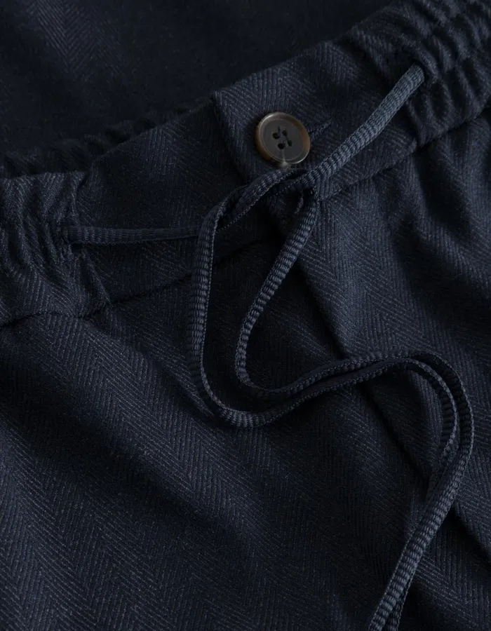 Pants Men Les Deux Como Herringbone Tapered Drawstring Pants 8211 Dark NavyDark Grey Melange