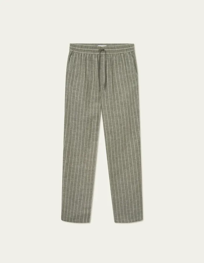 Pants Men Les Deux Patrick Linen Pants 8211 Lichen GreenLight Ivory
