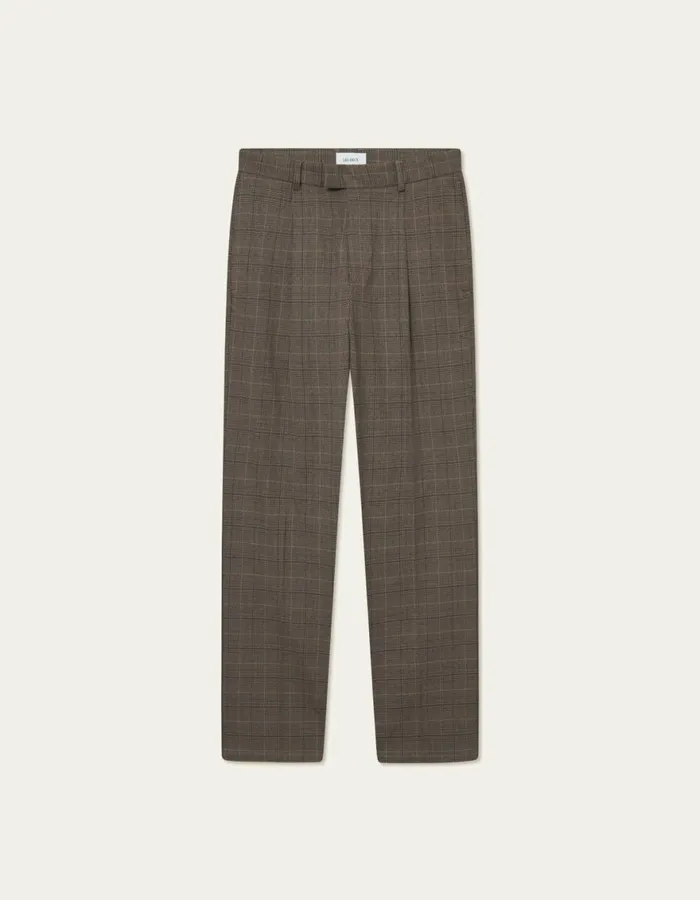 Pants Men Les Deux Reece Pleated Check Suit Pants 8211 Mountain GreyDark Sand