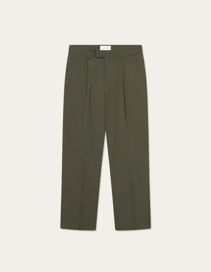 Pants Men Les Deux Reece Pleated Pinstripe Suit Pants 8211 Forest GreenLight Grey