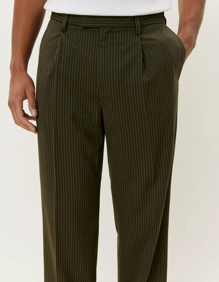 Pants Men Les Deux Reece Pleated Pinstripe Suit Pants 8211 Forest GreenLight Grey