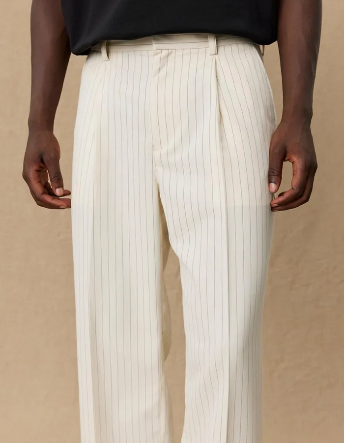 Pants Men Les Deux Yale Pleated Pinstripe Suit Pants 8211 Ivory