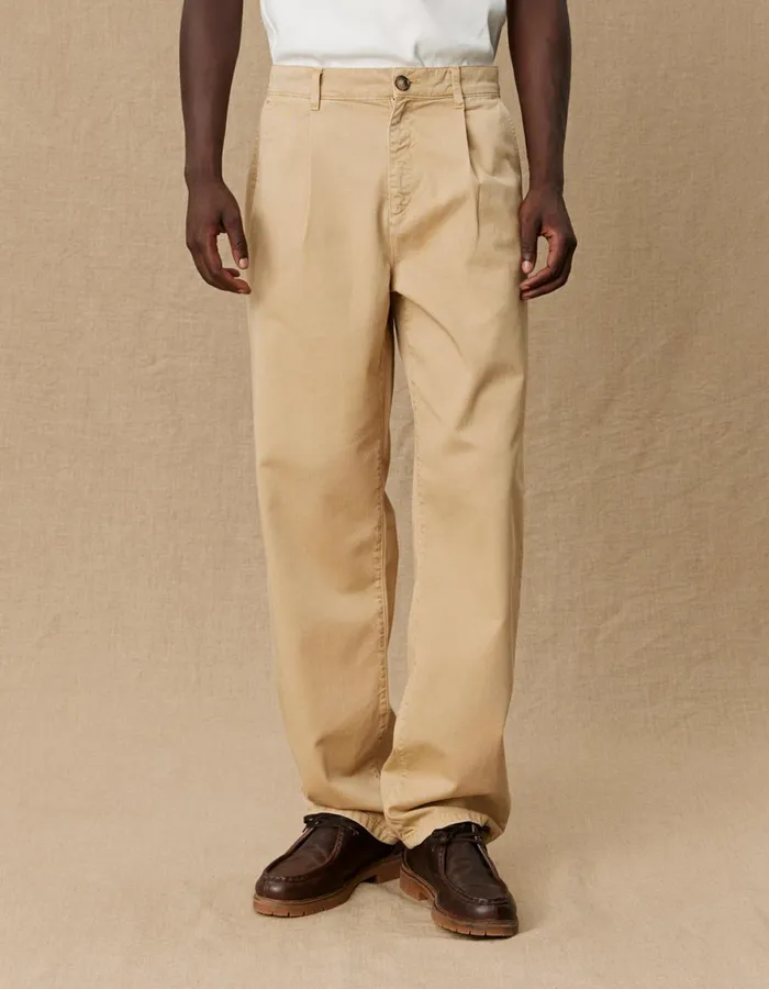 Pants Men Les Deux Yale Wide Pleated Chino Pant 8211 Light Brown Incense