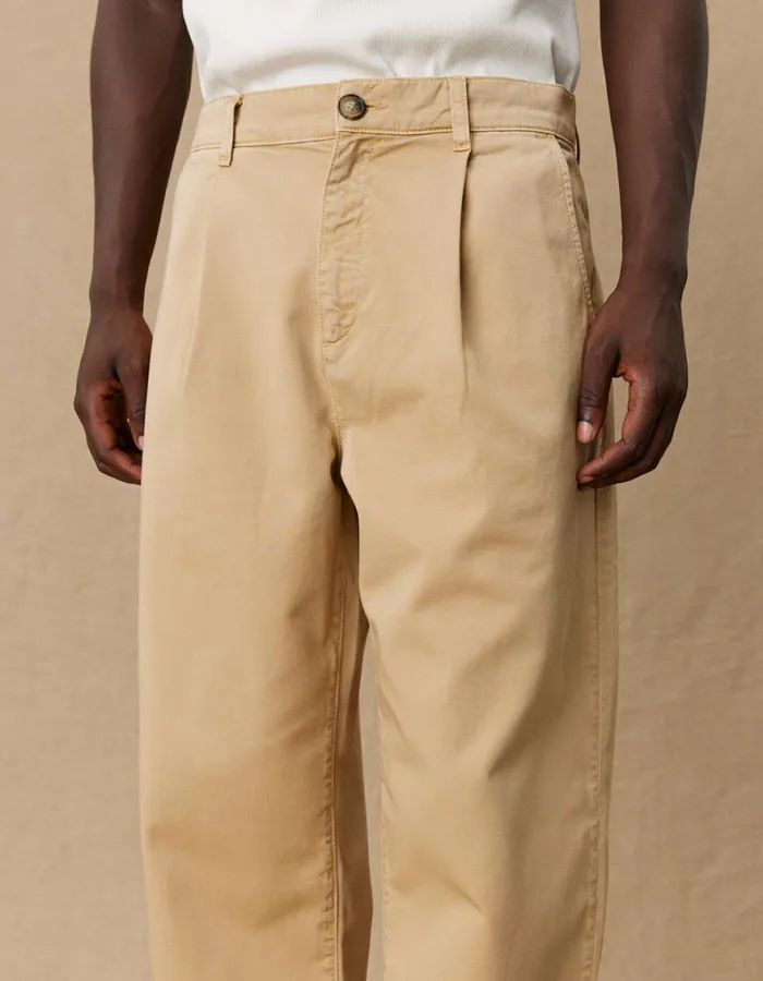 Pants Men Les Deux Yale Wide Pleated Chino Pant 8211 Light Brown Incense