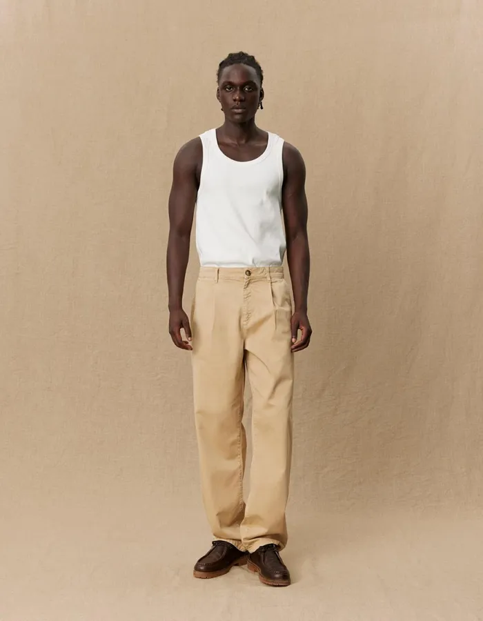 Pants Men Les Deux Yale Wide Pleated Chino Pant 8211 Light Brown Incense