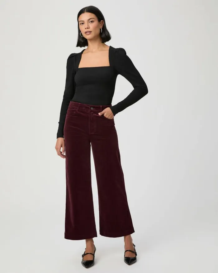 Pants Women PAIGE Anessa Wide Leg Pant 8211 Dark Oxblood Corduroy