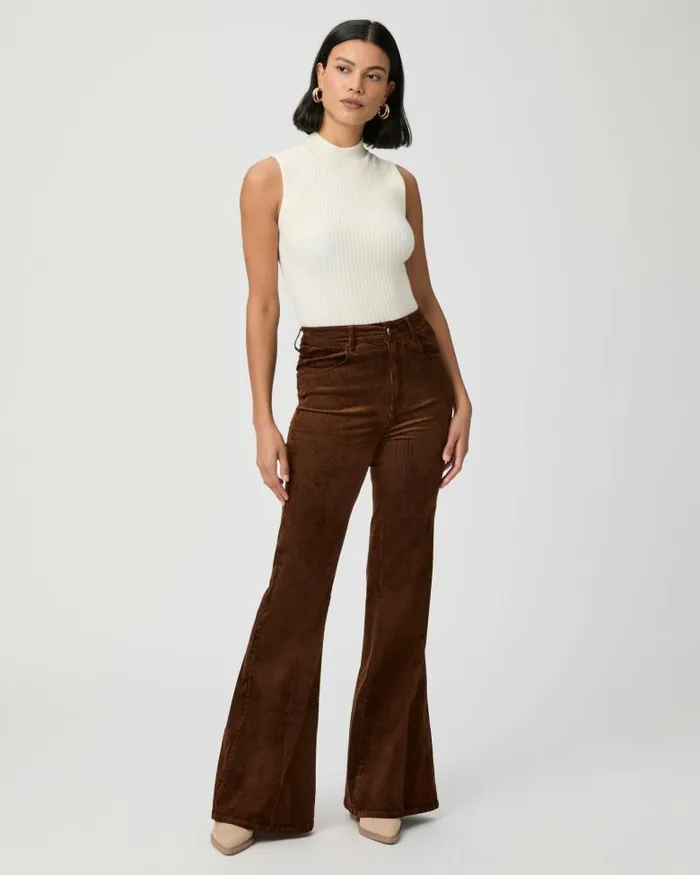Pants Women PAIGE Charlie Flare Pant 8211 Maple Brown Corduroy