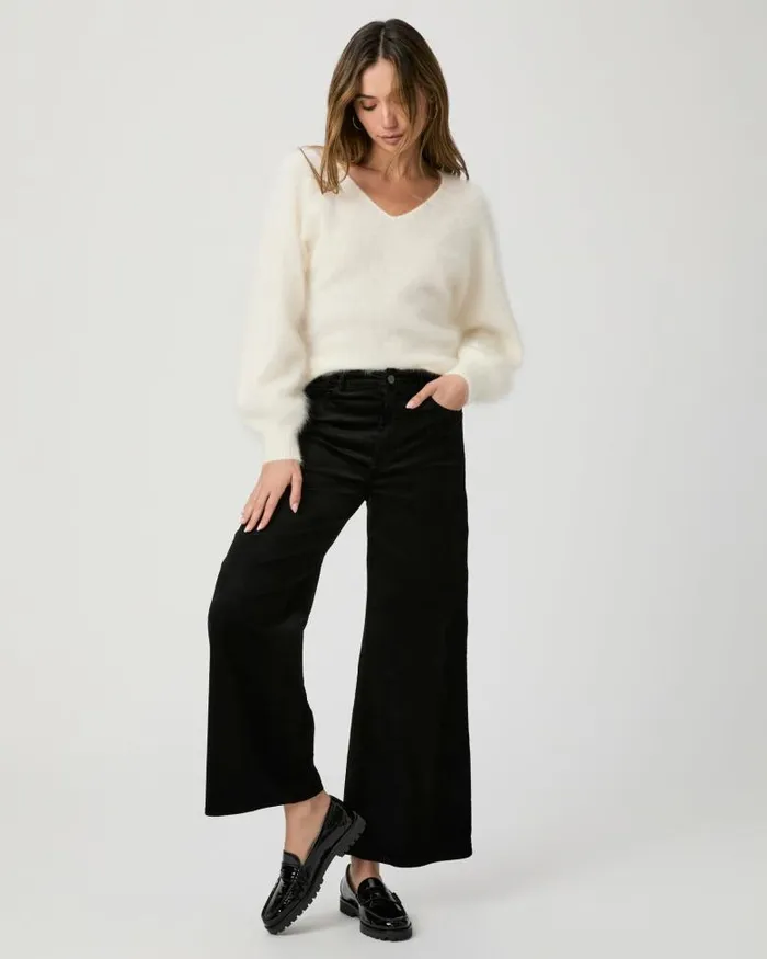 Pants Women PAIGE Harper Ankle Wide Leg Pant 8211 Black Velvet Corduroy